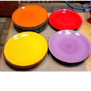 Vancasso Stoneware Dinner Plates Set Multi Color Spiral Hand Painted 10.5 inch